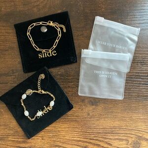 Gold Chain Bracelets with White Beads